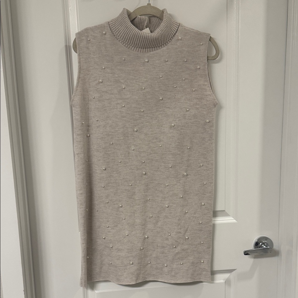 Zara Cream Ribbed Knit Sweater Dress